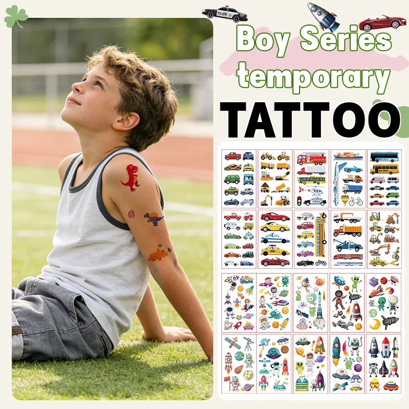 40 Sheets Boys’ Temporary Tattoo Stickers – Cars & Rockets, Cool & Cute Cartoon Designs, Fun Kids’ Comic Style