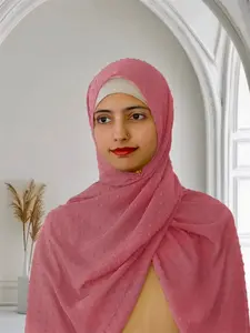 Pom Bubble Chiffon Hijab | Pink | Soft Fabric with Pink Patterns