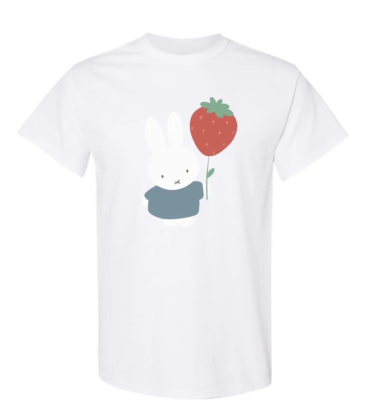 Cute Miffy Bunny Strawberry Shirt 100% Cotton Adult