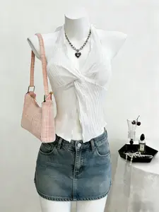 Women's Knitted Halter Top, Sexy Front Knot Hollow Out Sleeveless Tank, Elegant Backless Tie Summer Party Daily Vest