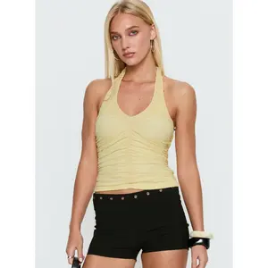 Eye Candy Ruched Halter Top Lemon
