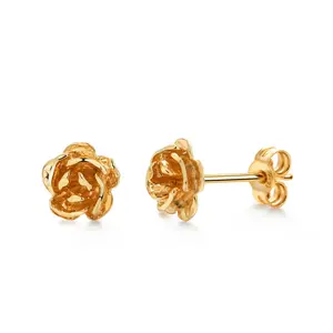 Solid 14K Yellow Gold Rose Stud Earrings, Rose Studs, Flower Studs, Yellow Gold Studs, Minimalist Stud, Floral Studs