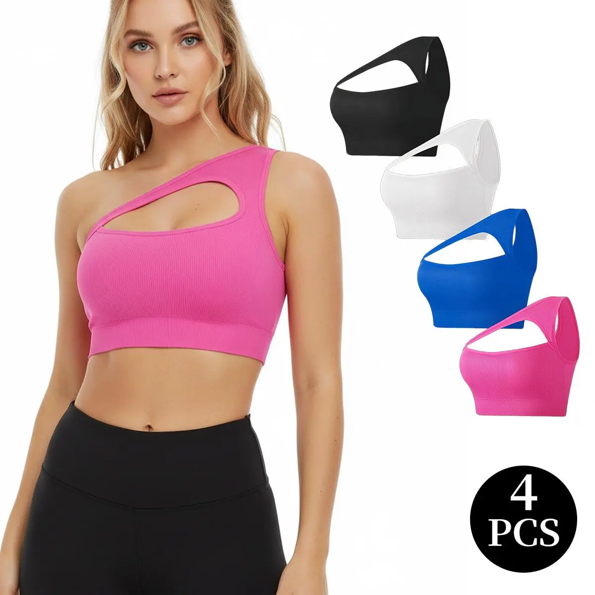 4pcs Women Seamless Quick Dry Sports Bras One Shoulder Asymmetrical Design Wire Free Comfort Multi Color Yoga Fitness