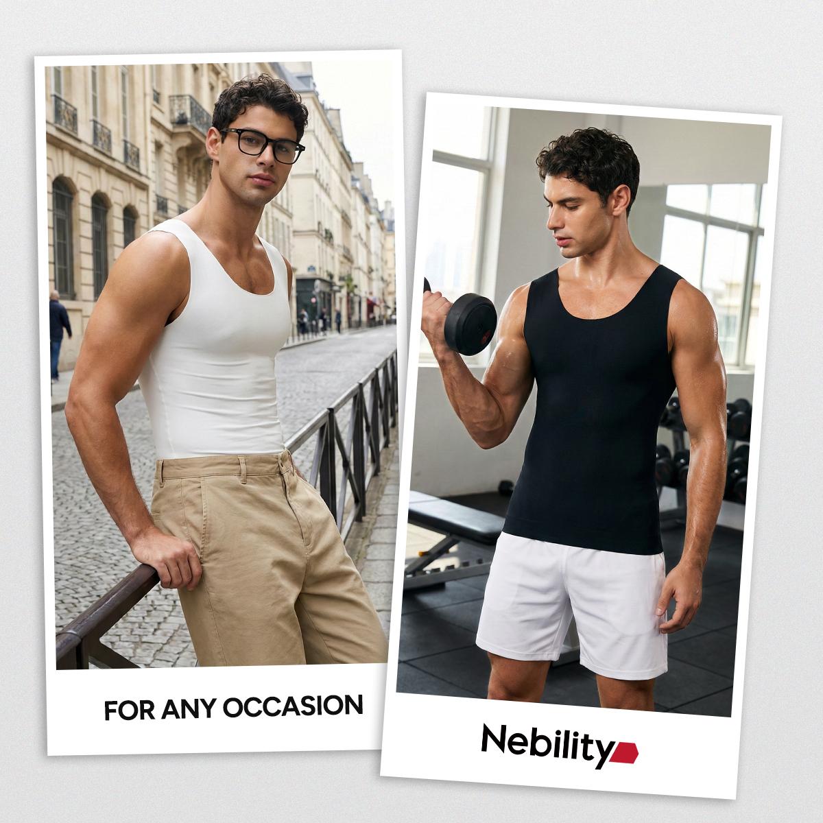 Nebility Men’s Shapewear Tank Top – Seamless Body Shaper Vest, 300g High-Stretch Fabric, Slimming & Tummy Control Undershirt, Breathable Lightweight Support
