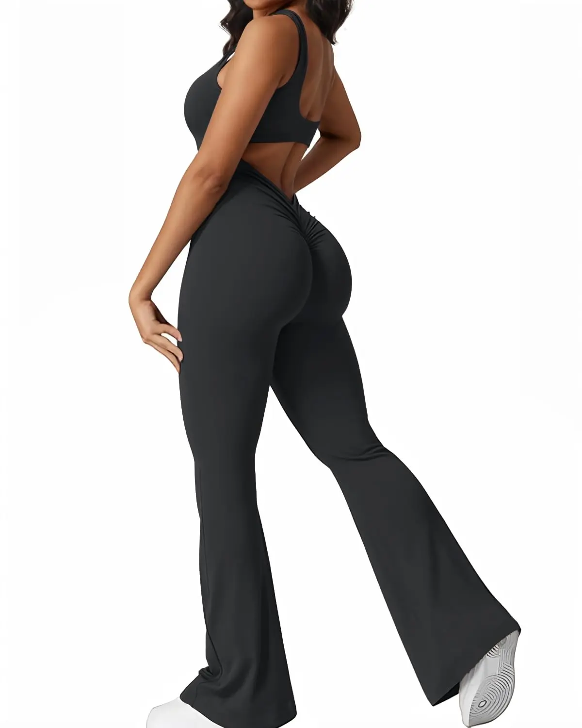 Wenlia Sexy Padded Backless Tank Tops Women's Sleeveless Jumpsuits with V-Back and Scrunch Butt Detail, Ideal for Yoga