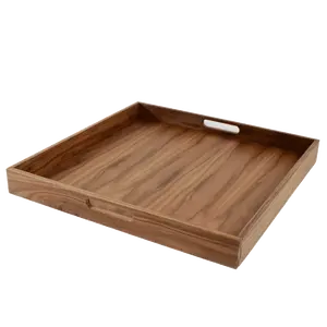 20 x 20 Inch Square Walnut Wood Serving and Coffee Table Tray with Handles