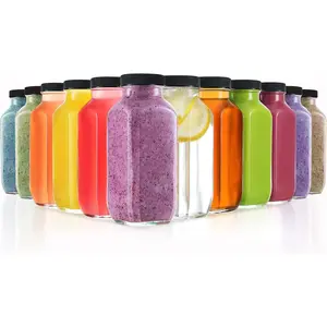Glass Juice Bottles 12-Pack with  - 8oz Glass Bottles for Juice, Smoothie, Water, Milk & Kombucha - Bulk Glass Containers with Caps