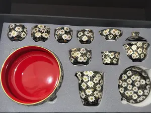 Black‑Gold Daisy Pattern Complete Kung Fu Tea Set Gift Box xiaochujv