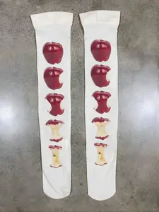 Over-The-Knee Socks Pantyhose Y2K Cartoon Apple Print, Fashionable Harajuku Style Summer Socks, Casual Wear Accessories Lady