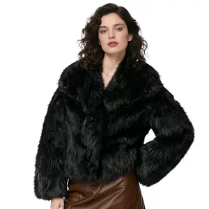 Women's Solid Color Faux Fur FUZZyJacket Casual Long Sleeve Collared Fuzzy Coat for Fall & Winter Versatile Daily Wear Lady Outerwear