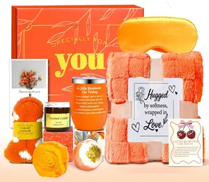 Valentines Gifts for Women Self Care Gift Set, Orange Relaxing Spa Gifts Basket Women Care Package Get Well Soon Gifts, Unique Fall Gifts for Mom Her Wife Sister Grandma, Thinking of You Gifts
