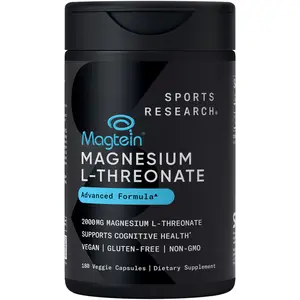 Sports Research Magtein Magnesium L-Threonate Supplement - 2000mg - Gluten and Soy-Free - 180 Veggie Capsules