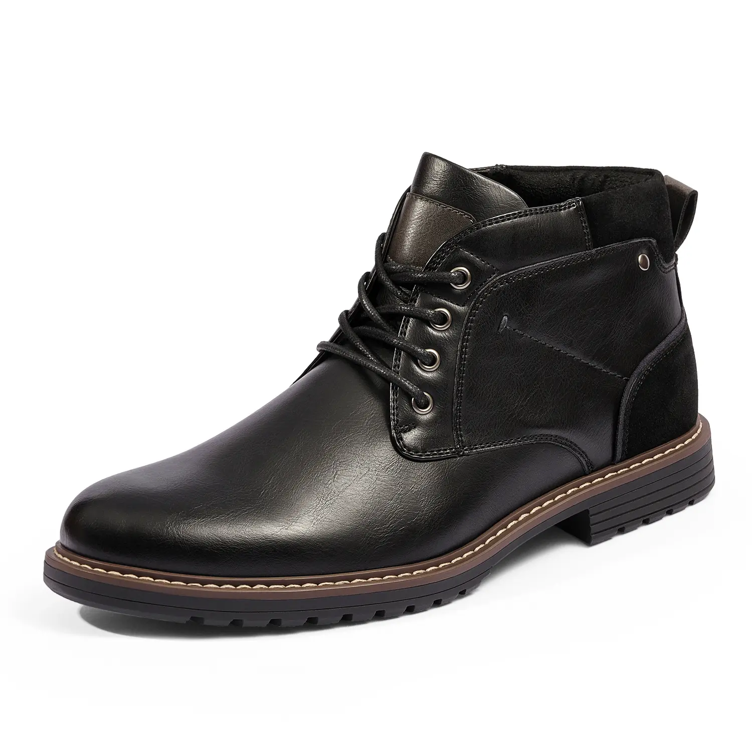 【BRUNO MARC Anniversary】 Men's Classic Synthetic Leather Lace-Up Ankle Dress Boots, Stylish Walking Shoes with Laces, Microfabric Liner, TPR Outsole, Footwear, Ankle Boot, Grip For Traction, Business tiktokshopbacktoschool, Textile Liner, Casual, All Weat