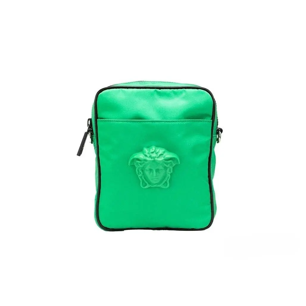 Pre-owned VERSACE Nylon Messenger bags Small Bright Green Fabric Medusa Crossbody Messenger Bag Women's Purse