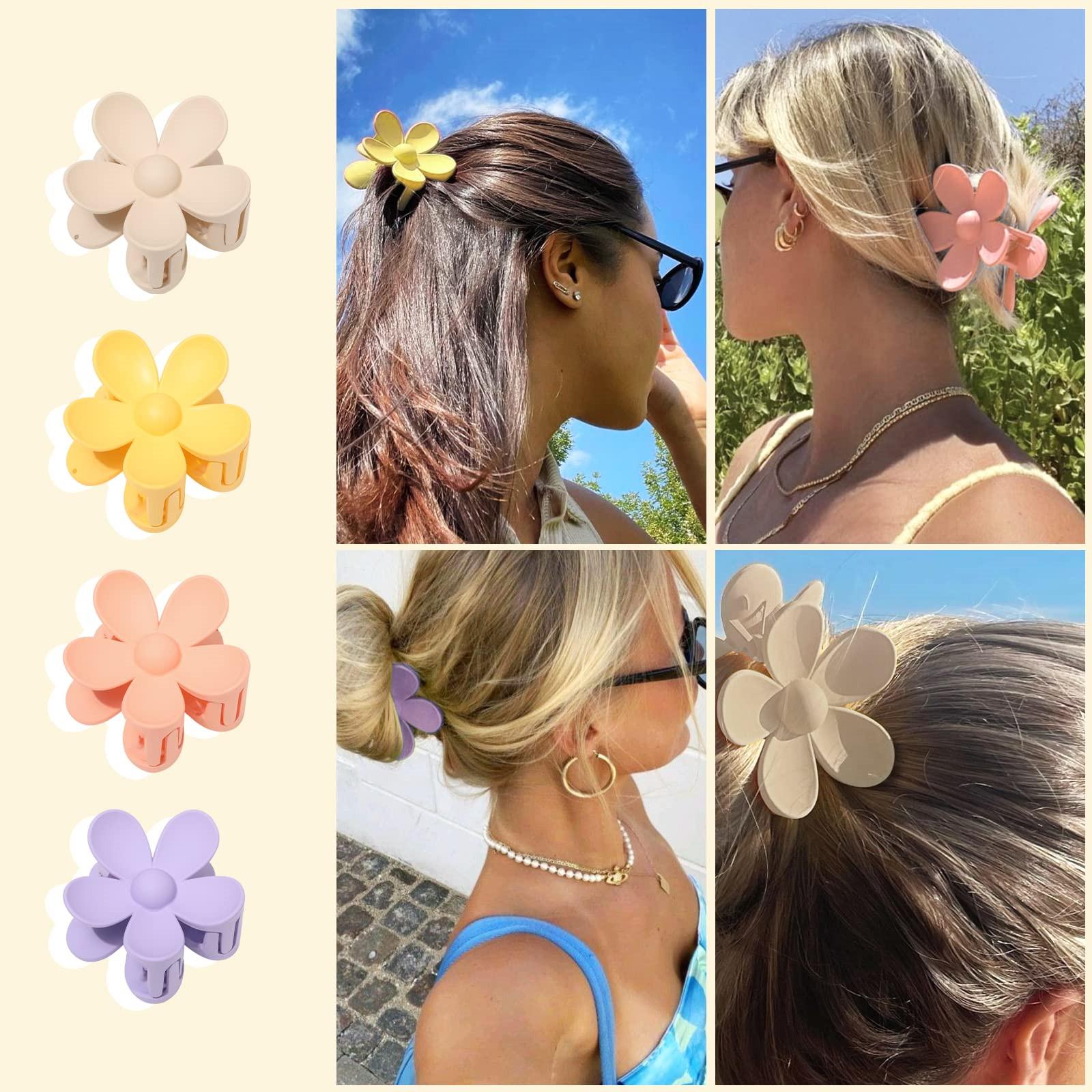 Cute Flower Hair Claw Clips - 4-piece suit Nonslip Strong Hold Small Clips for Women and Girls