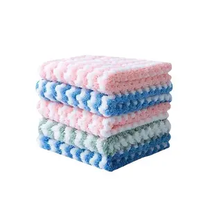 5 Pack Coral Fleece Cleaning Cloths with Lace Trim, Thick Absorbent Reusable Kitchen and Bathroom Towels, Random Colors, Easy to Machine Wash, Microfiber Cleaning Cloths