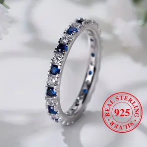 S925 Shiny Band Ring Elegant Synthetic Synthetic Gemstones Finger Ring Jewelry for Women Daily Wear 2.8g
