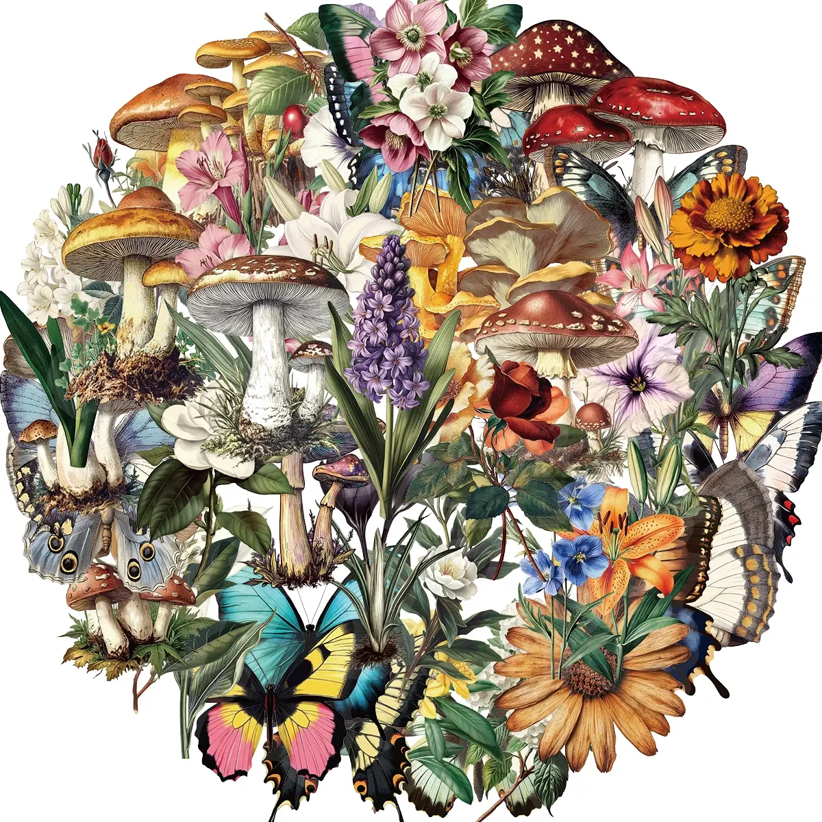 50pcs Mushroom Butterfly Stickers,Vintage Mushroom Stickers Waterproof PET Stickers, Stickers For Scrapbooking, Scrapbook Materials for Scrapbook Journaling for Teens and Adults Decorative Stickers