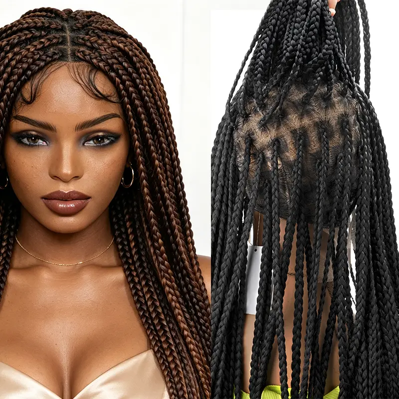 DOSAY 36 Inch Full Lace Knotless Box Braided Wig Handmade Synthetic Long Senegalese Twists Wig With Natural Baby Hair, Realistic Protective Braids Wig For African American Women #KnotlessBraids #SenegaleseTwists #BraidedWig