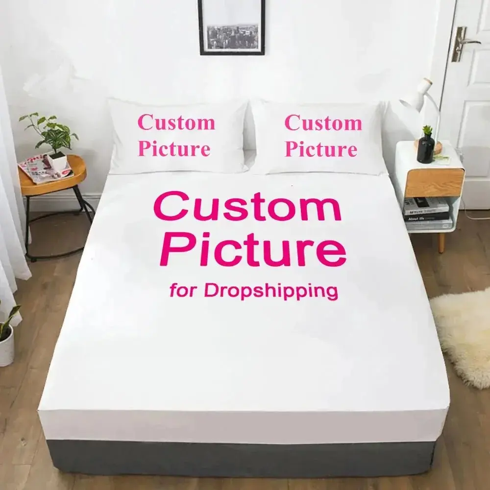Custom Photo Pattern Fitted Sheet with 2 Pillowcases - Personalized Print, Smooth Fabric, Deep Pocket Bedding, Home Decor Items for Home Use