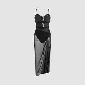 Cider Shaping Sweetheart Cut Out O-ring One Piece Swimsuit With Sarong