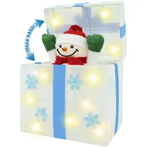 Christmas Snowman in Lighted Gift Box, Christmas Light Gift Box White for Outdoor Indoor Decorations - Xmas Pop Up Snowman Presents Box, Porch Yard Under Tree Ornaments Holiday Decor