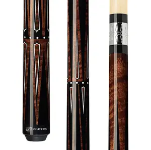 Wrapless Billiards & Snooker Cue - Players Dark English Stain Finish, Snakewood Accents, Maple Wood Construction, 15" Taper, Double Point Design, Traditional Look, Lifetime Guarantee