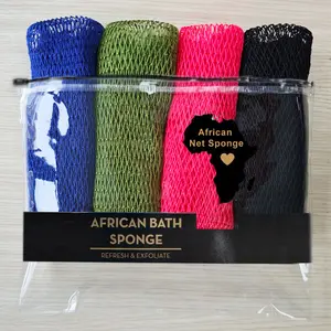 4 Piece African Exfoliating Net Sponge Bundle, for SENSITIVE SKIN, Bath sponge