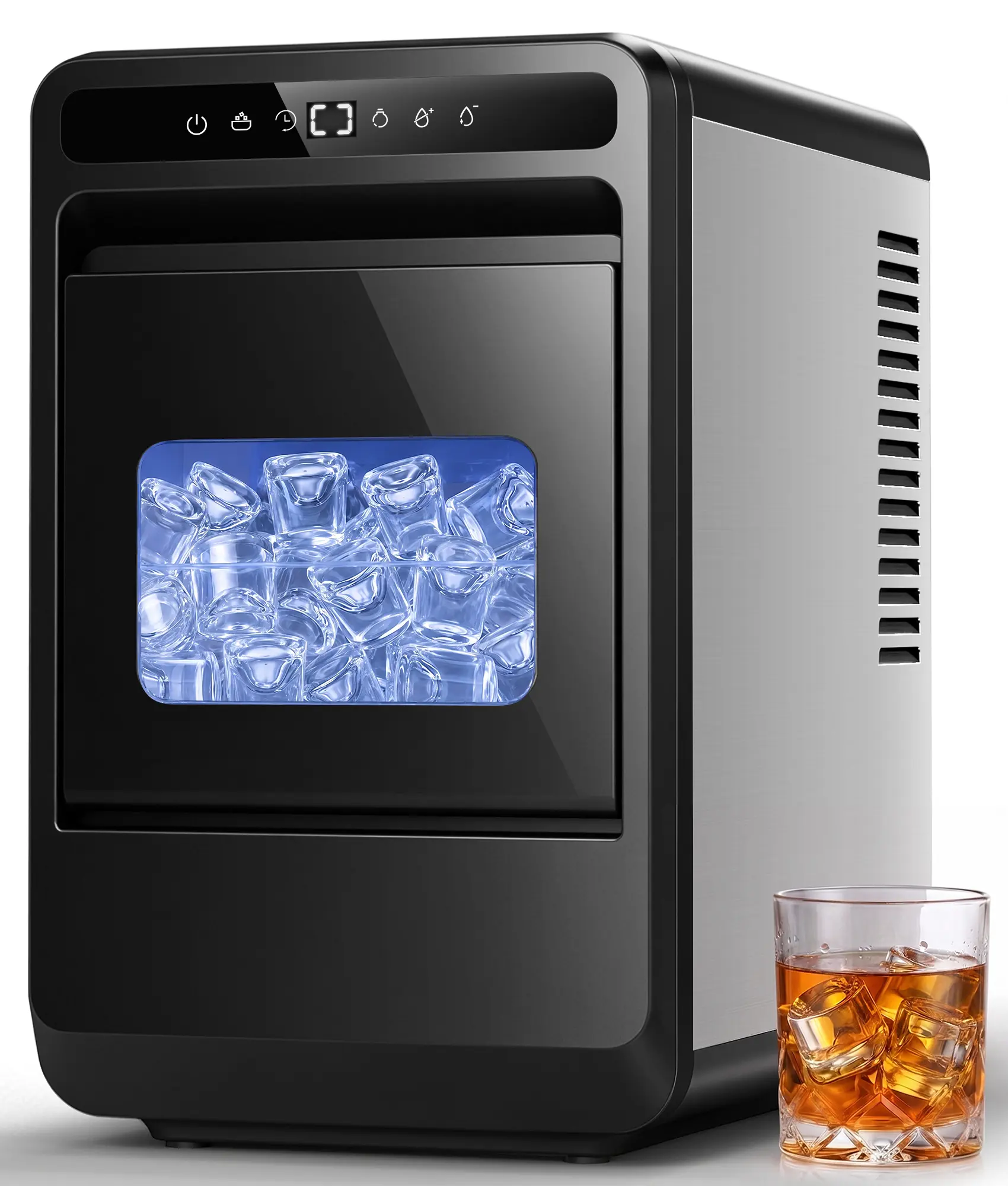 Clear Crystal Ice Cube Maker, Makes 8 Large 1.2" Slow-Melting Ice Cubes In 20 Mins, 24H Timer, Self-Cleaning & Adjustable Ice Thickness For Whiskey, Home Bar, Kitchen & Party