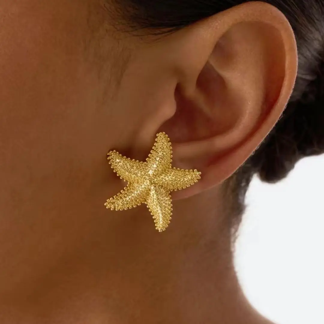 Starfish Stud Earrings, Chunky Gold Tone Posts for Women, Hypoallergenic Fashionable Statement Jewelry for Summer, Fashionable Earrings, Earrings Stud
