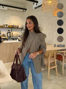 Women's Spring Summer New Plaid Asymmetrical Casual Blazer, High-End Elegant Vintage Design, Fashionable Outerwear for Ladies Womenswear