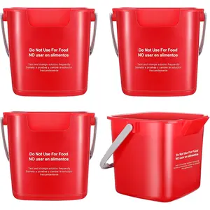 4 Pcs 3 Quart Small Sanitizing Square Cleaning Bucket Detergent Pail with Measurements Spout and Handle for Home Commercial Use Restaurant Kitchen Office School (Red)