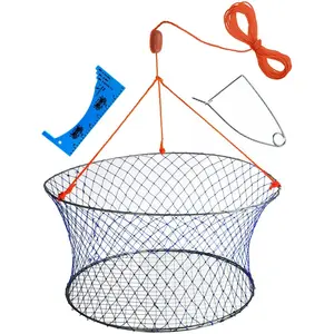 Wire Grid Bottom Crab Nets Two Ring Crab Kit with Harness and Bait Clip 24" X 20" X 12"