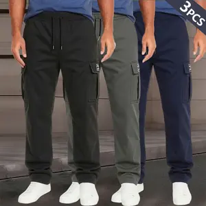Clean Gent 3-pack men’s casual cargo pants, polyester fabric, suitable for spring and autumn, comfortable fit, stylish design, ideal for everyday wear and casual outdoor activities.