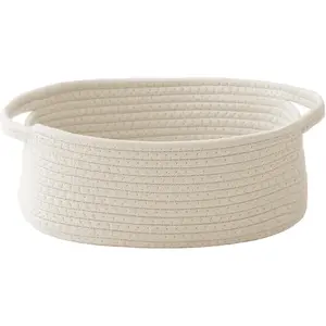 Woven Basket,Small Rope Storage Bin with Handles & Ribbon Bag, Organizer for Shelves Closets White JMvicyroam