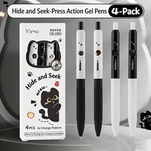 Cute Hide-And-Seek Theme Press Pens Set, Soft Grip Quick-Dry St Tip, Smooth Writing, Ideal for Students, School, Office Use, Fun Stationery Gift, Press Gel Pen