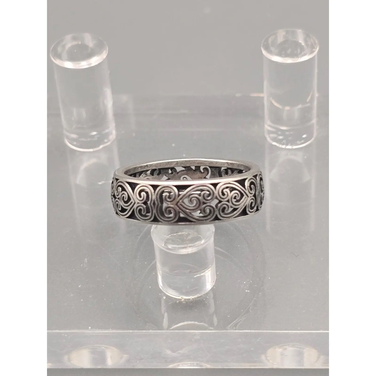 925 Sterling Silver Scroll Band Ring 5mm Oxidized Filigree Women's Size 6-9