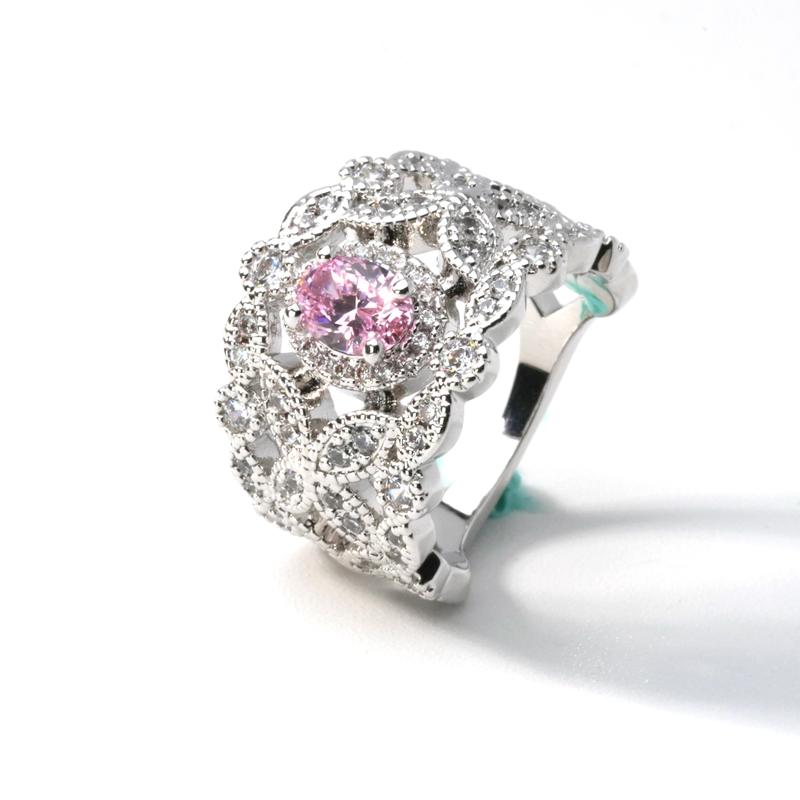 【Lab-Created】AMORETTO| Hearts & Arrows 10/10Aria Lace Ring - Fancy Pink High Carbon Diamond Band with Floral Filigree & Lab-Created Moissanite Stud Earring S925 Sterling Silver Moissanite Jewelry Perfect Birthday Mother’s Day Gift for Men Women