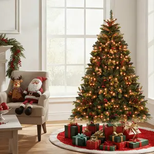 COSTWAY - 5/6/7/8 FT Artificial Christmas Tree with LED Lights and Remote APP Control-6 ft
