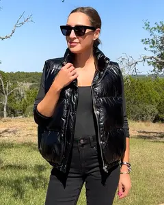 Snap and Zipper Shiny Metallic Puffer Vest