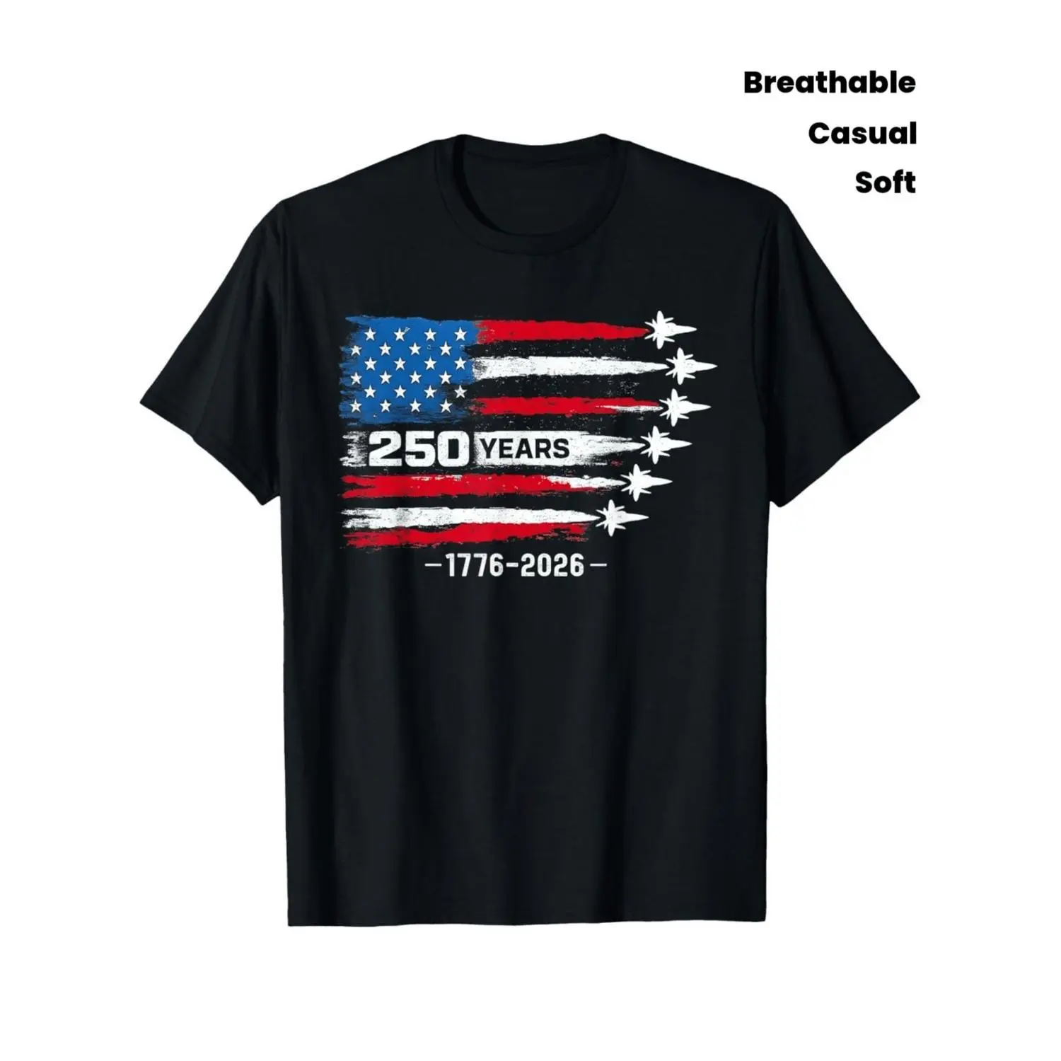Men's Basic Fitted-Cut Graphic T-Shirt, 250th USA Birthday Commemorative Print, High Stretch Ultra-Soft Ultra-Light Short-Sleeve Streetwear for Summer, 4th of July Wear