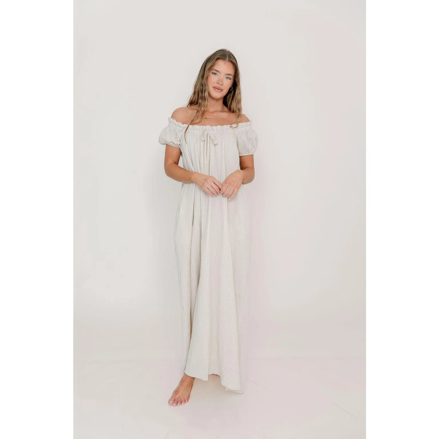 Ensley 100% Cotton Maxi Dress in Pale Pink Plaid - Bump Friendly