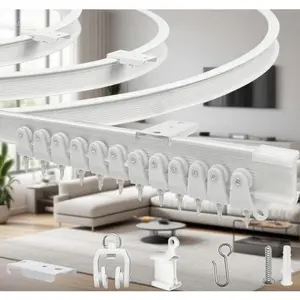 Curved Ceiling Mount Track - 9.8ft Bendable PVC & Stainless Steel - White Durable Rail - No Tools Needed - Reusable Flexible Design for Home Decor