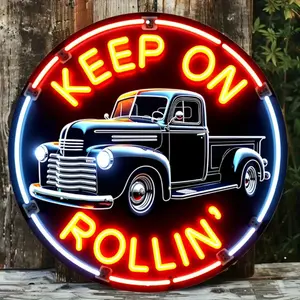 Vintage Neon-style Metal Sign, Keep on Rollin Truck Art, Easy To Hang, Perfect Decor for Bars, Cafes, Garages & More, Vintage Garage Signs