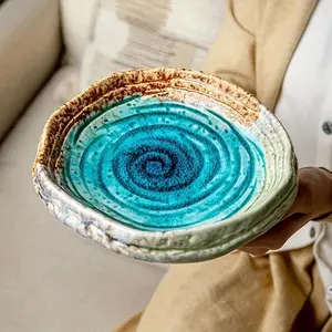 Boixioda Handmade 7 Inch Ceramic Salad Plate, Irregular Shape Dessert Plate, Pasta Bowl, Holiday Gift, Artistic Tableware, Luxurious Touch