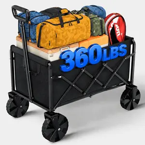 Collapsible Wagon, 80L Capacity Heavy-Duty Wagon Cart with Foldable Structure, Shopping Cart with Wheels for Camping, Sports, 28" x 17" x 36", Black