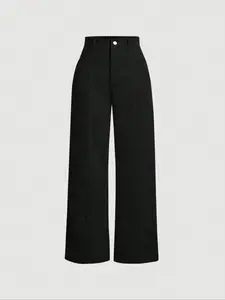 Women's Solid Wide Leg Pants, Elegant Fashion Casual Trousers for Daily Outdoor Wear, Women's Bottoms for Spring