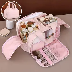 Multi-functional Toiletry Bag with Extra Large Capacity, Four Compartments Makeup Bag, Portable for Travel, Can Be Placed on Luggage, Cosmetic Storage Bag Summervibes home essentials