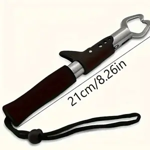 Stainless Steel Fish Gripper - 21cm/8.26in Foldable & Compact Non-Slip Grip One-Handed Use for Saltwater & Freshwater Fishing Gear