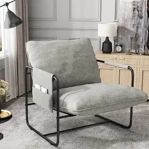 SeekFancy Sling Accent Chair Living Room, Metal Framed Armchair with Removable Storage Bag, Upholstered Living Room Chairs, Beige Accent Chair